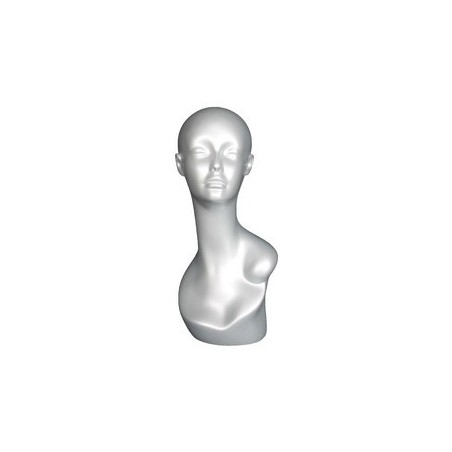 19 in Matte Silver Abstract Face Female Head Mannequin MH1-ST