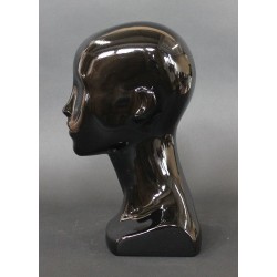 13 in H Glossy Black Abstract Face Female Head Mannequin MH53-WT