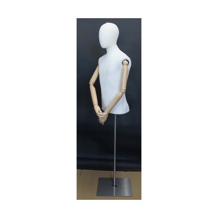 USED OFF-WHITE Linen Male Half Body mannequin with wooden Arms Floor Metal Base BFMH-1WM