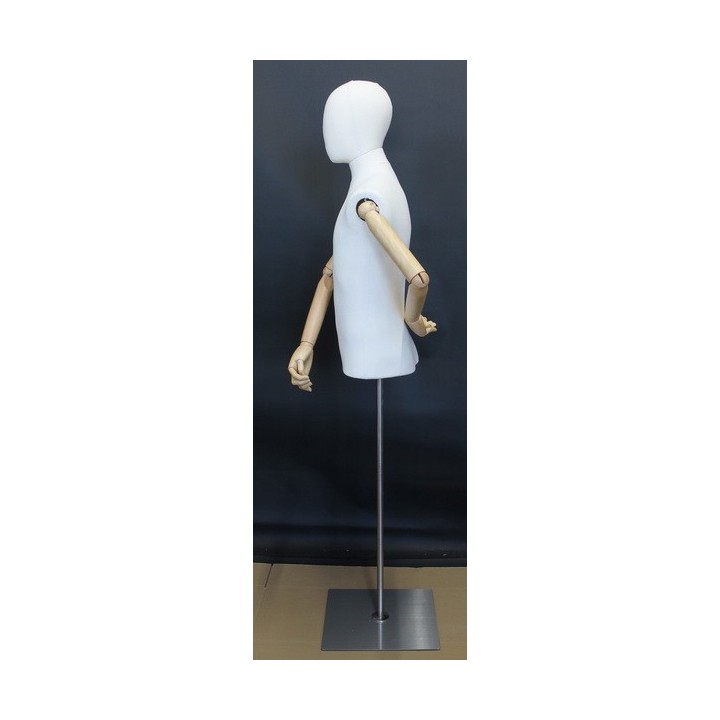 USED OFF-WHITE Linen Male Half Body mannequin with wooden Arms Floor Metal Base BFMH-1WM