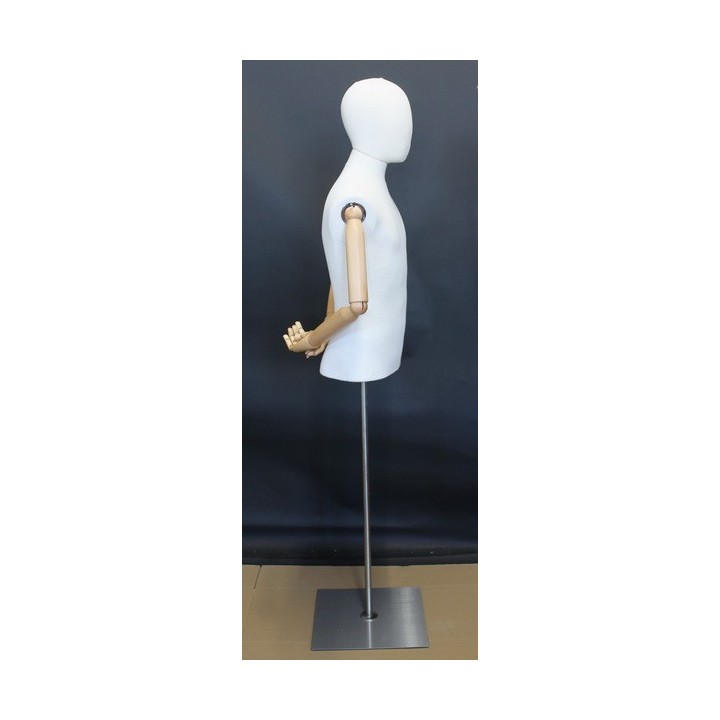 USED OFF-WHITE Linen Male Half Body mannequin with wooden Arms Floor Metal Base BFMH-1WM