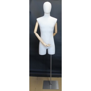 USED Male 3Q Body Form mannequin with wooden Arms Floor Metal Base BFMH-2WM