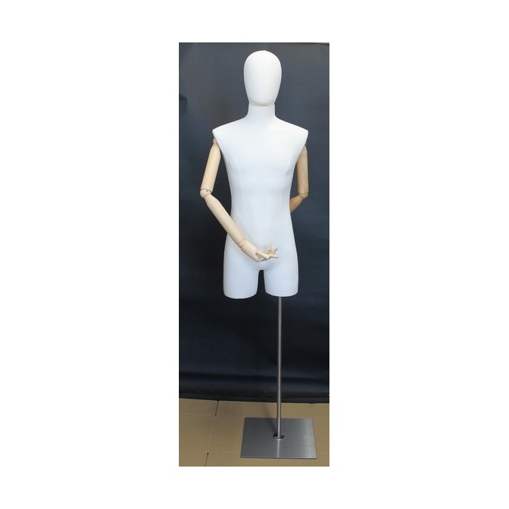 USED Male 3Q Body Form mannequin with wooden Arms Floor Metal Base BFMH-2WM