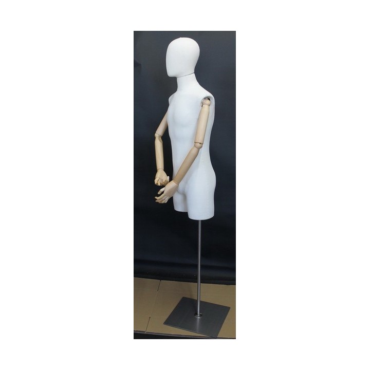 USED Male 3Q Body Form mannequin with wooden Arms Floor Metal Base BFMH-2WM