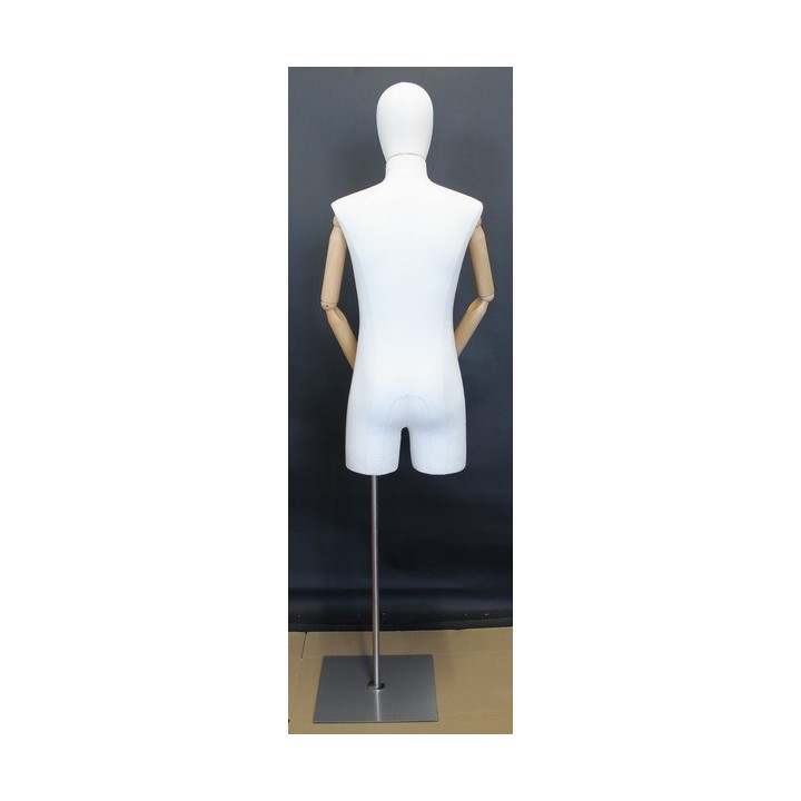 USED Male 3Q Body Form mannequin with wooden Arms Floor Metal Base BFMH-2WM