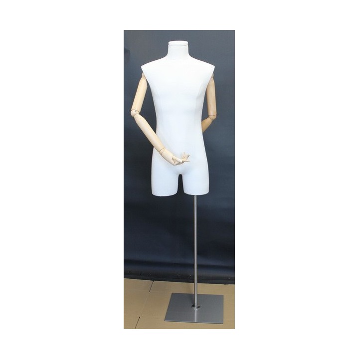 USED Male 3Q Body Form mannequin with wooden Arms Floor Metal Base BFMH-2WM