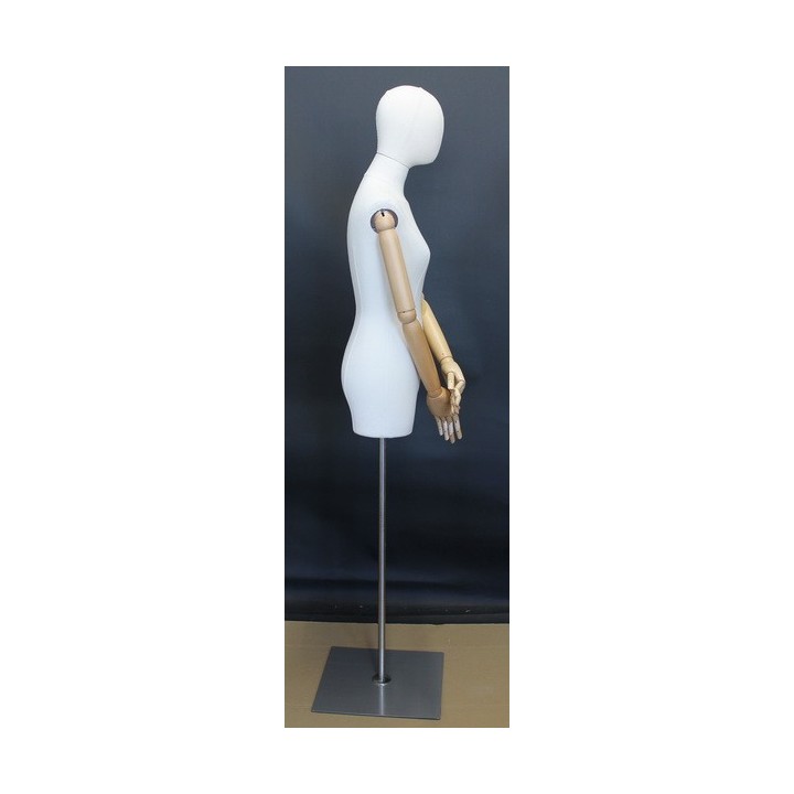 USED Female 3Q Body mannequin wooden Arms Floor Metal Base BFWH-2WM