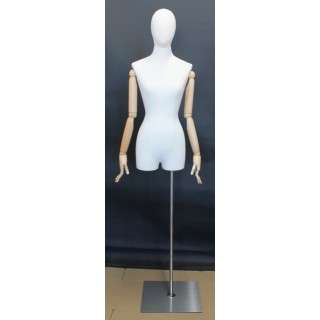 USED Female 3Q Body mannequin wooden Arms Floor Metal Base BFWH-2WM