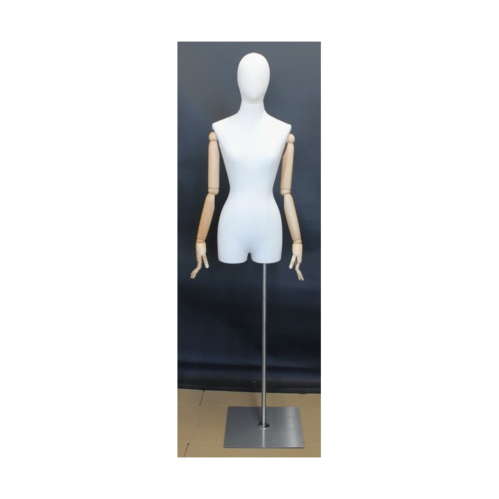USED Female 3Q Body mannequin wooden Arms Floor Metal Base BFWH-2WM