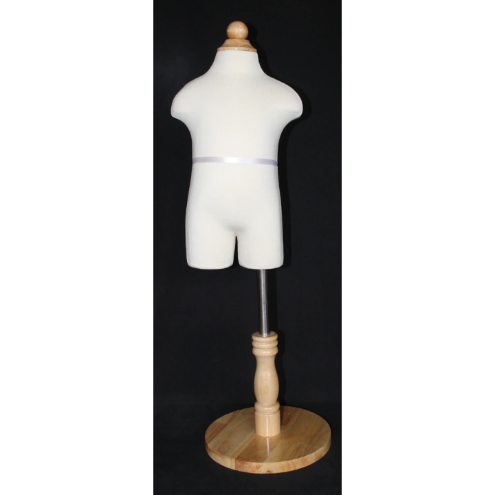 USED-KID-KF1 - 1T/2T Toddler Size Cream White Jersey covered Body Form with Round Wooden Base -
