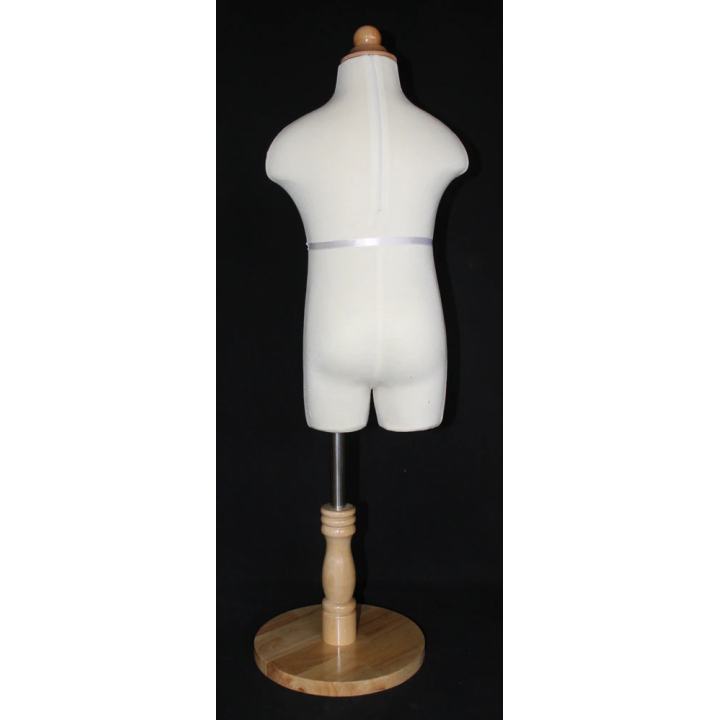 USED-KID-KF1 - 1T/2T Toddler Size Cream White Jersey covered Body Form with Round Wooden Base -