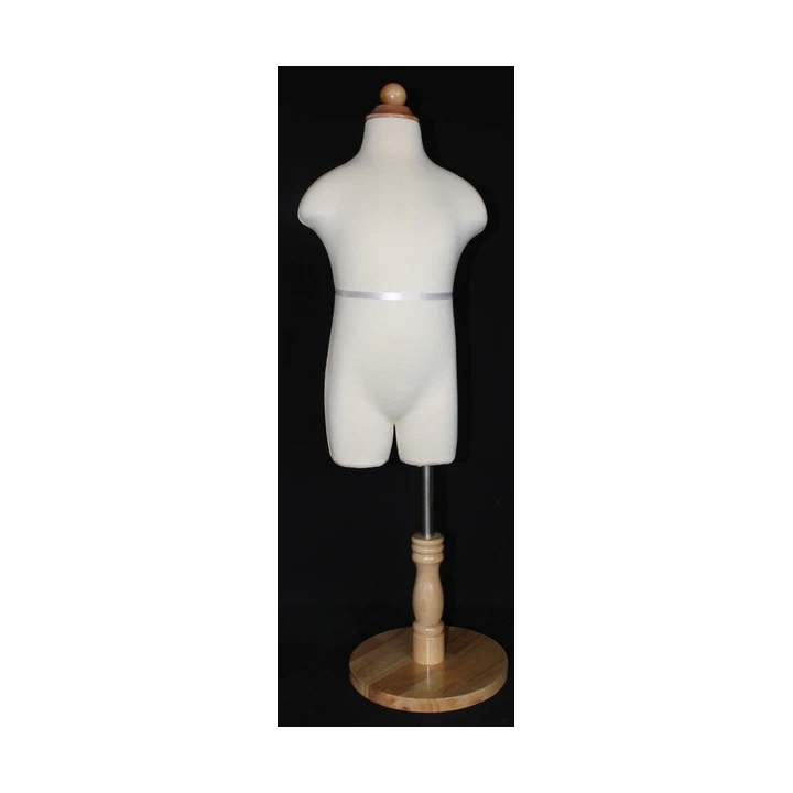 USED-KID-KF3 - Size 3T/4T Cream White Jersey Covered Child Body Form Mannequin with Wooden Base -