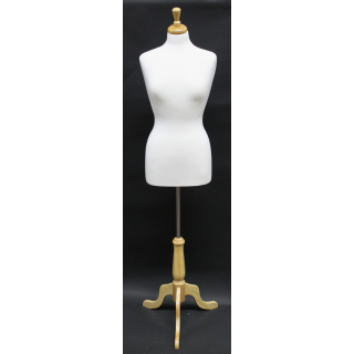 USED-B68W-FR - Size 8/10 Quality Female Dress form mannequin with wooden tripod base