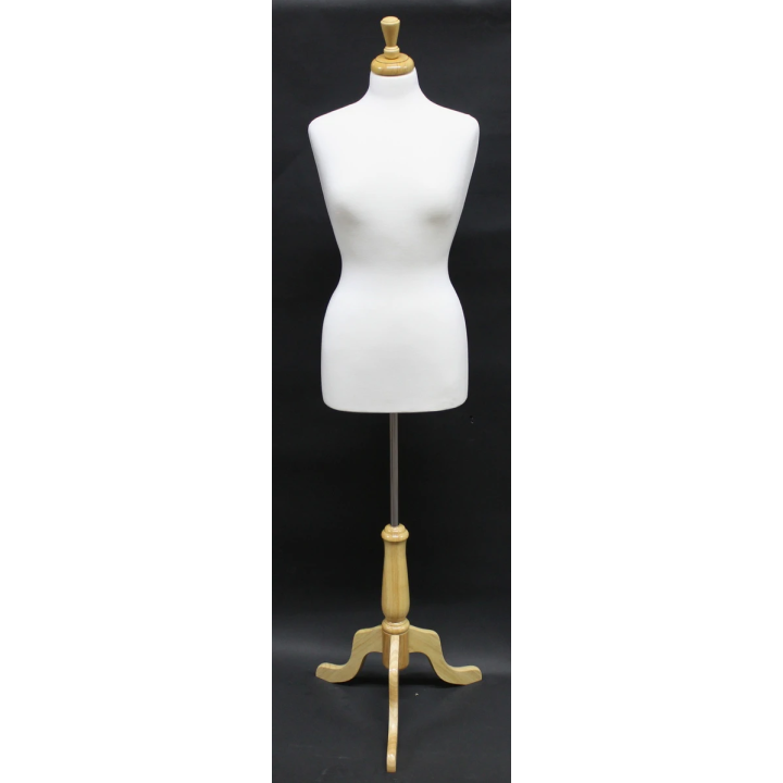USED-B68W-FR - Size 8/10 Quality Female Dress form mannequin with wooden tripod base