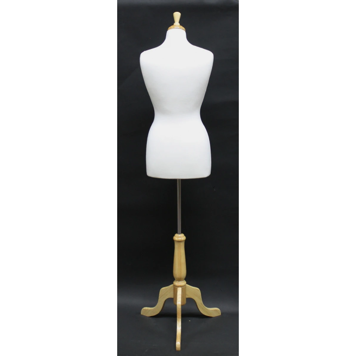 USED-B68W-FR - Size 8/10 Quality Female Dress form mannequin with wooden tripod base