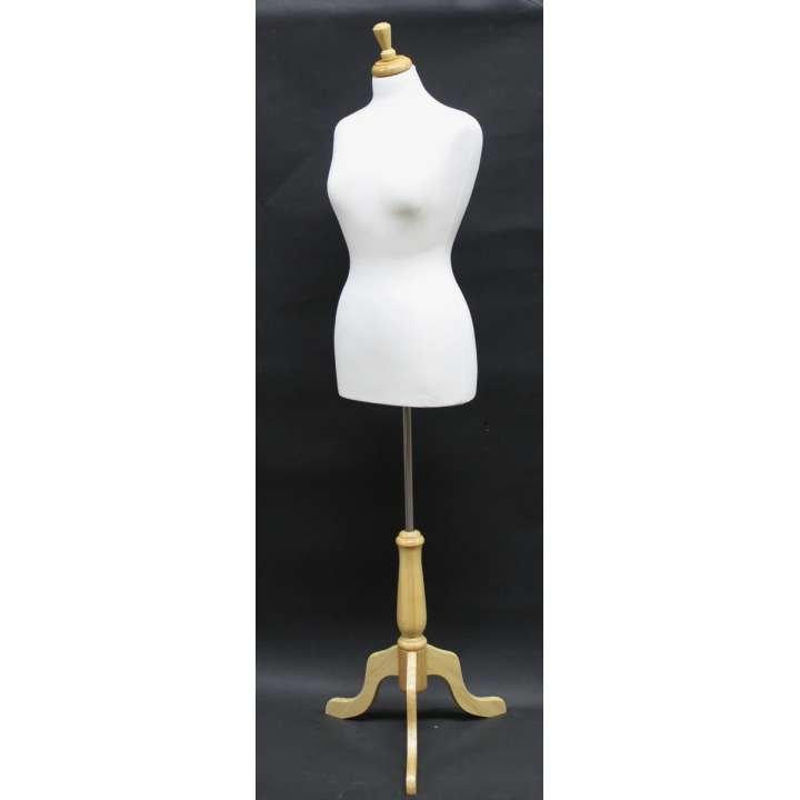USED-B68W-FR - Size 8/10 Quality Female Dress form mannequin with wooden tripod base