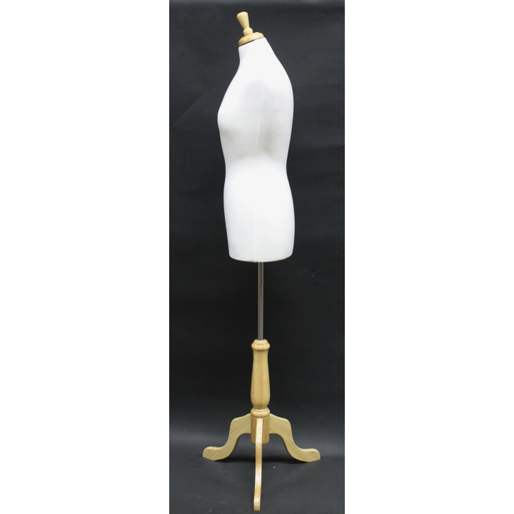 USED-B68W-FR - Size 8/10 Quality Female Dress form mannequin with wooden tripod base