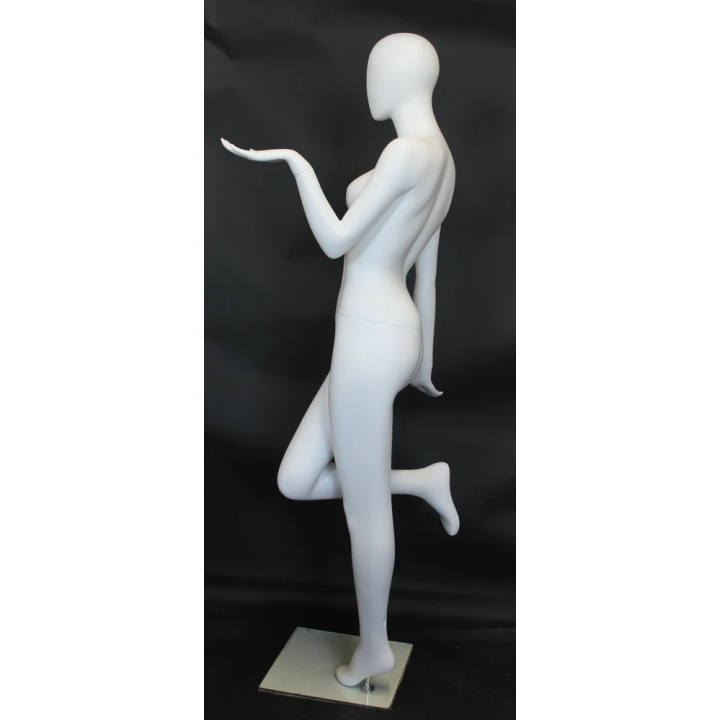 USED-SFW97E-WT Matte White Egg Head Female Mannequin with back bent Leg