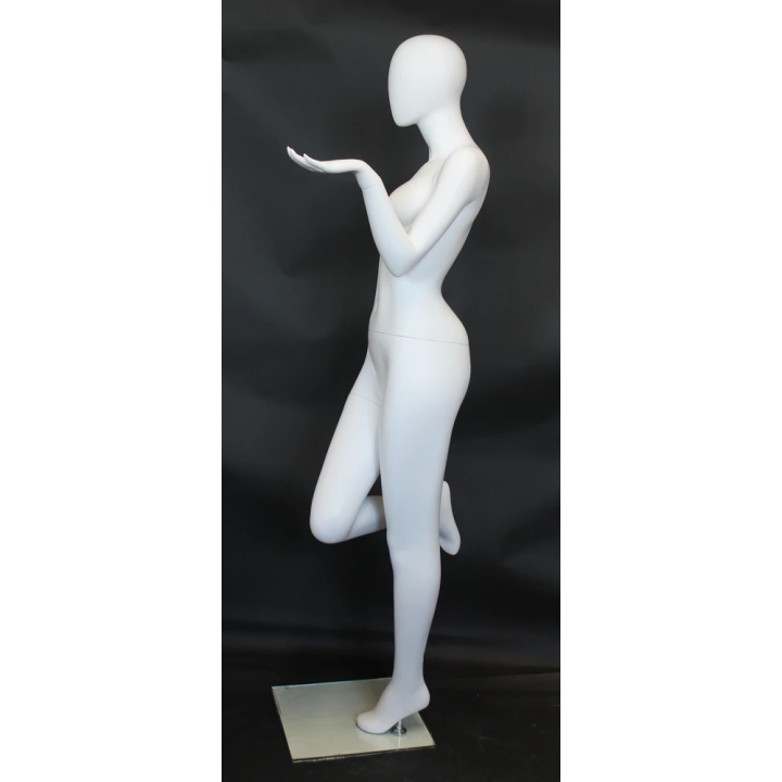 USED-SFW97E-WT Matte White Egg Head Female Mannequin with back bent Leg