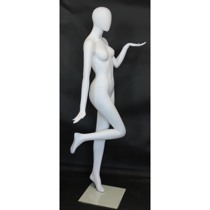USED-SFW97E-WT Matte White Egg Head Female Mannequin with back bent Leg