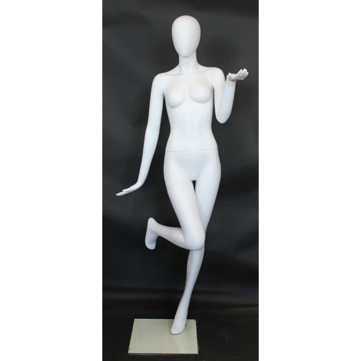 USED-SFW97E-WT Matte White Egg Head Female Mannequin with back bent Leg