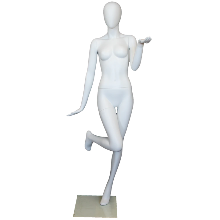 USED-SFW97E-WT Matte White Egg Head Female Mannequin with back bent Leg