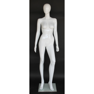 USED-SFW81E-GW Glossy White Egg Head Female Mannequin in Dynamic Strut pose -NYC Display