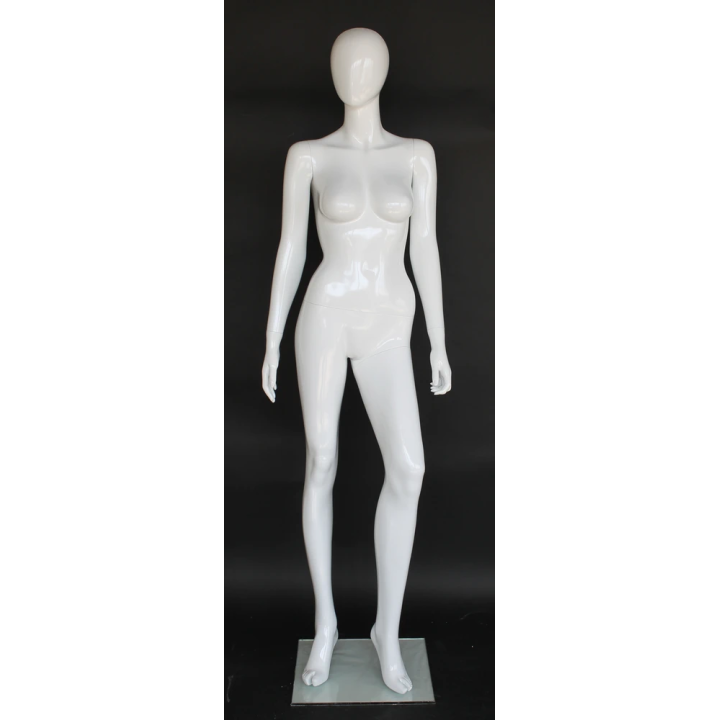 USED-SFW81E-GW Glossy White Egg Head Female Mannequin in Dynamic Strut pose -NYC Display