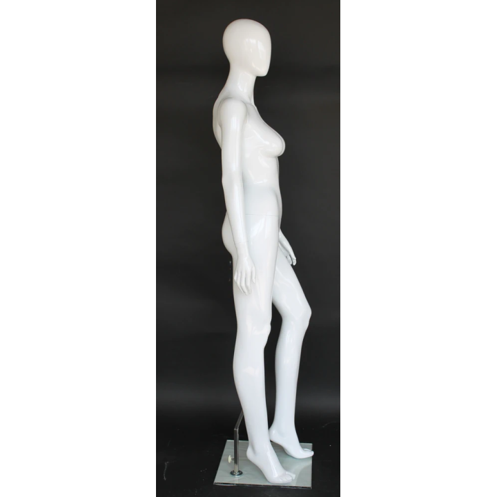 USED-SFW81E-GW Glossy White Egg Head Female Mannequin in Dynamic Strut pose -NYC Display