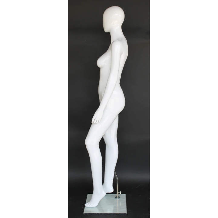 USED-SFW81E-GW Glossy White Egg Head Female Mannequin in Dynamic Strut pose -NYC Display