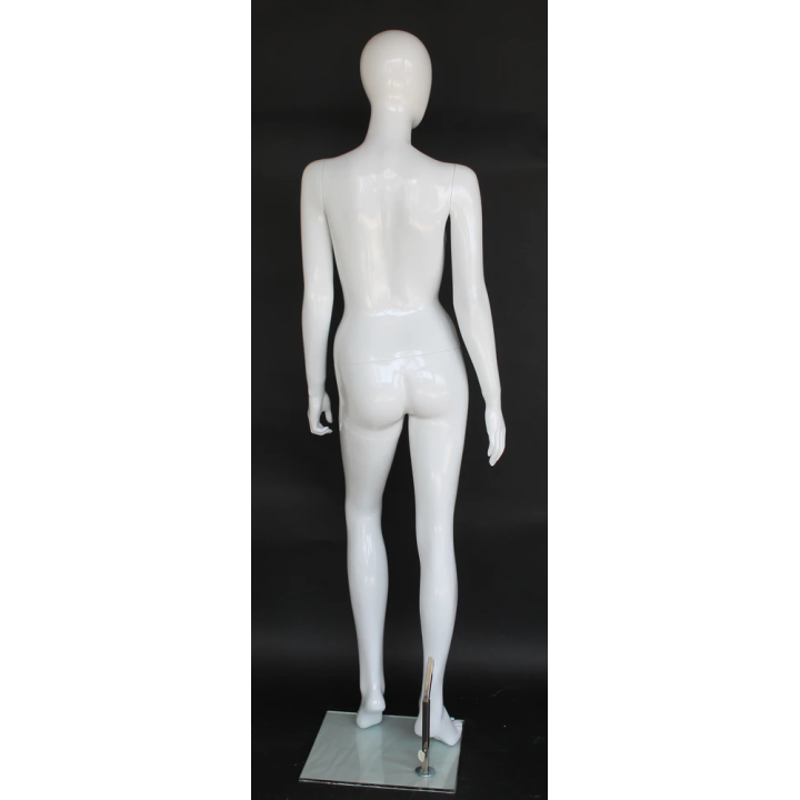 USED-SFW81E-GW Glossy White Egg Head Female Mannequin in Dynamic Strut pose -NYC Display