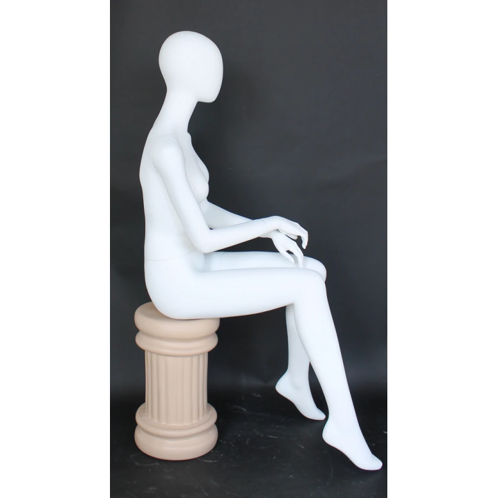 USED-SFW42E-WT Relaxed Poise Sitting Female Mannequin Egg Head in Matte white -NYC Display
