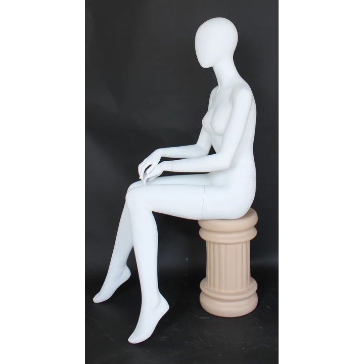 USED-SFW42E-WT Relaxed Poise Sitting Female Mannequin Egg Head in Matte white -NYC Display