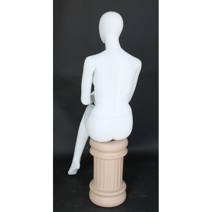 USED-SFW42E-WT Relaxed Poise Sitting Female Mannequin Egg Head in Matte white -NYC Display