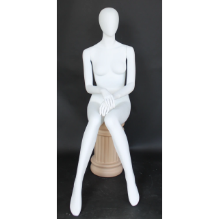 USED-SFW42E-WT Relaxed Poise Sitting Female Mannequin Egg Head in Matte white -NYC Display