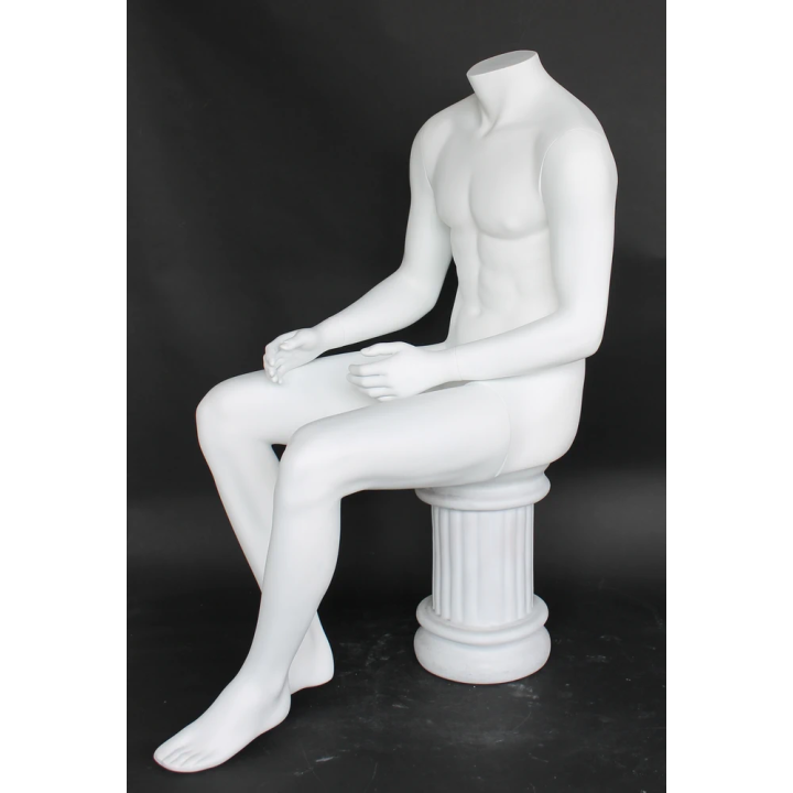 USED-STM050-WT - 4 ft 7 in Headless Sitting Male Mannequin Matte white-NYC Display
