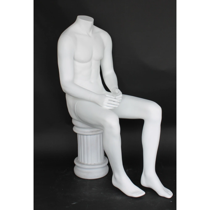 USED-STM050-WT - 4 ft 7 in Headless Sitting Male Mannequin Matte white-NYC Display