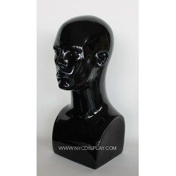 19 in H Glossy Black Featured Face Male Head Mannequin MH9-HB