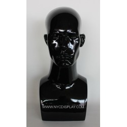 19 in H Glossy Black Featured Face Male Head Mannequin MH9-HB