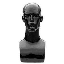 19 in H Glossy Black Featured Face Male Head Mannequin MH9-HB