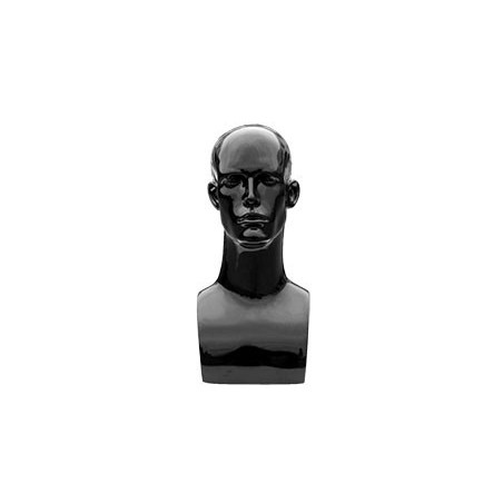 19 in H Glossy Black Featured Face Male Head Mannequin MH9-HB