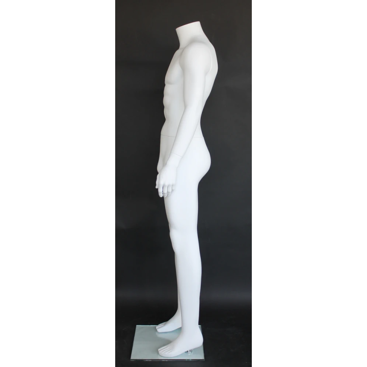 USED-STM006-WT - White Headless Full Body Male Mannequin arms on side