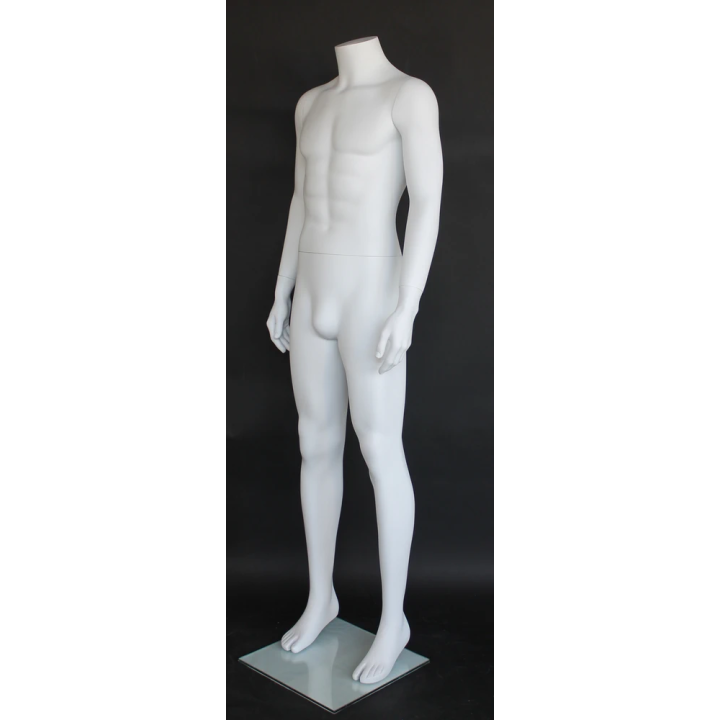 USED-STM006-WT - White Headless Full Body Male Mannequin arms on side