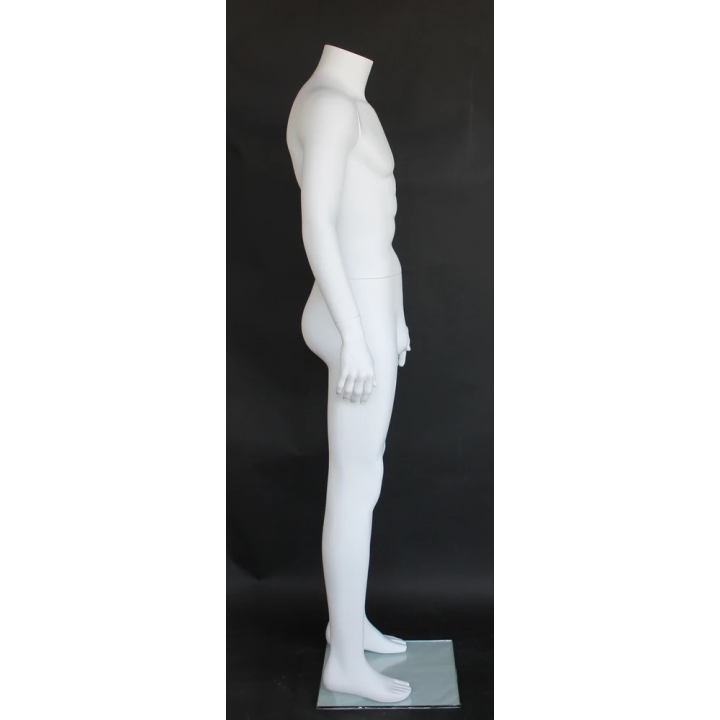 USED-STM006-WT - White Headless Full Body Male Mannequin arms on side