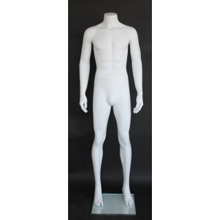 USED-STM006-WT - White Headless Full Body Male Mannequin arms on side