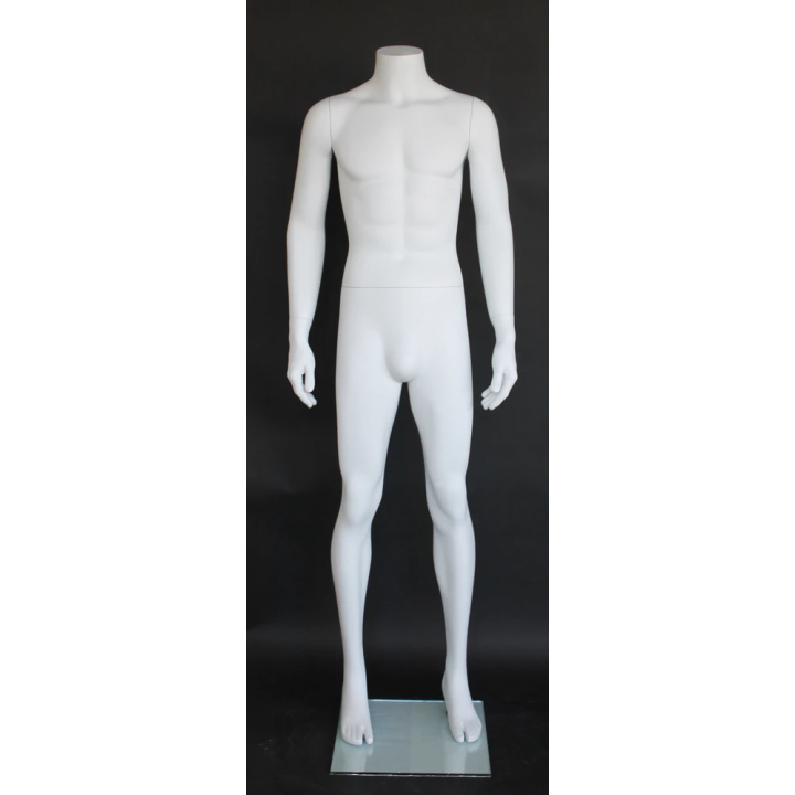 USED-STM006-WT - White Headless Full Body Male Mannequin arms on side