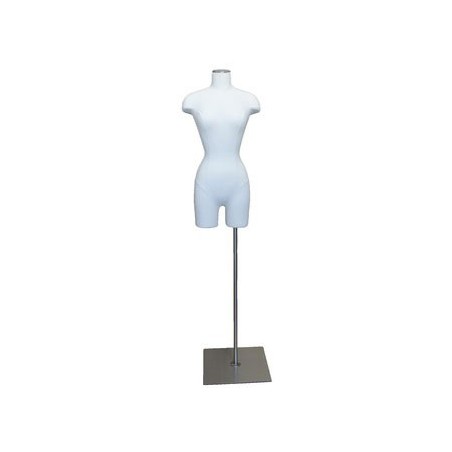 Size 4 White Female 3Q Dress form mannequin Metal Base BF4-WM