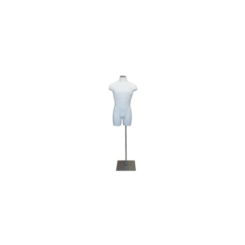 Size L White Male 3Q Body form mannequin Metal Neck Base MDF4-WM