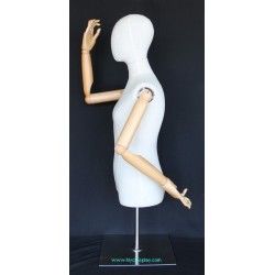 Female Half Body mannequin with wooden Arms Metal Base BFWH-1SM