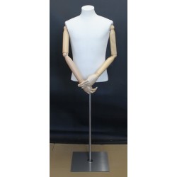 Male Half Body mannequin with wooden Arms Floor Metal Base BFMH-1WM